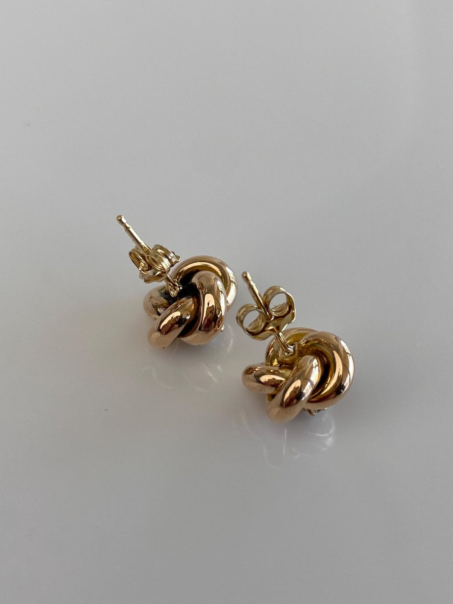Vintage 10k Yellow Gold Old Mine Cut Diamond Knot Stud Earrings