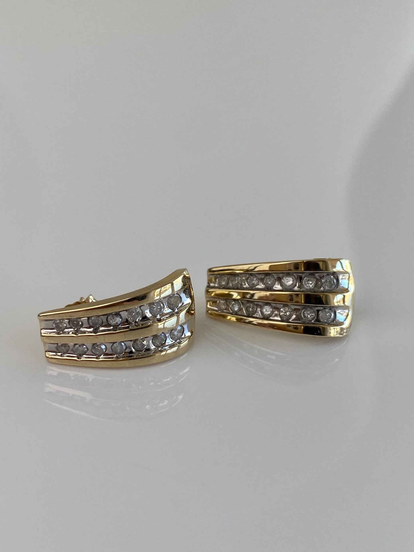 Vintage Solid 10k White & Yellow Gold Diamond Drop Earrings