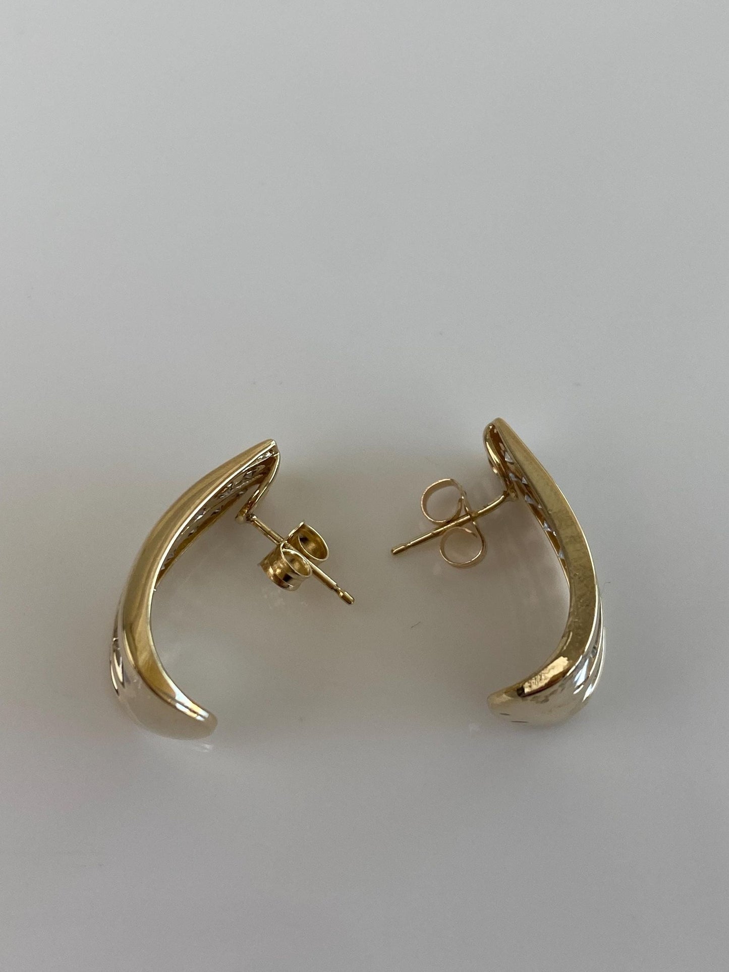 Vintage Solid 10k White & Yellow Gold Diamond Drop Earrings