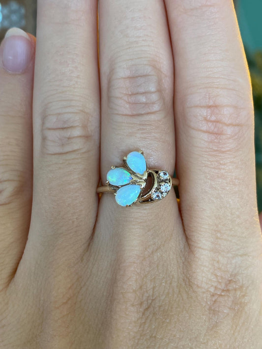 Vintage Solid 10k Yellow Gold Clear Quartz Opal Ring - Size 6.25