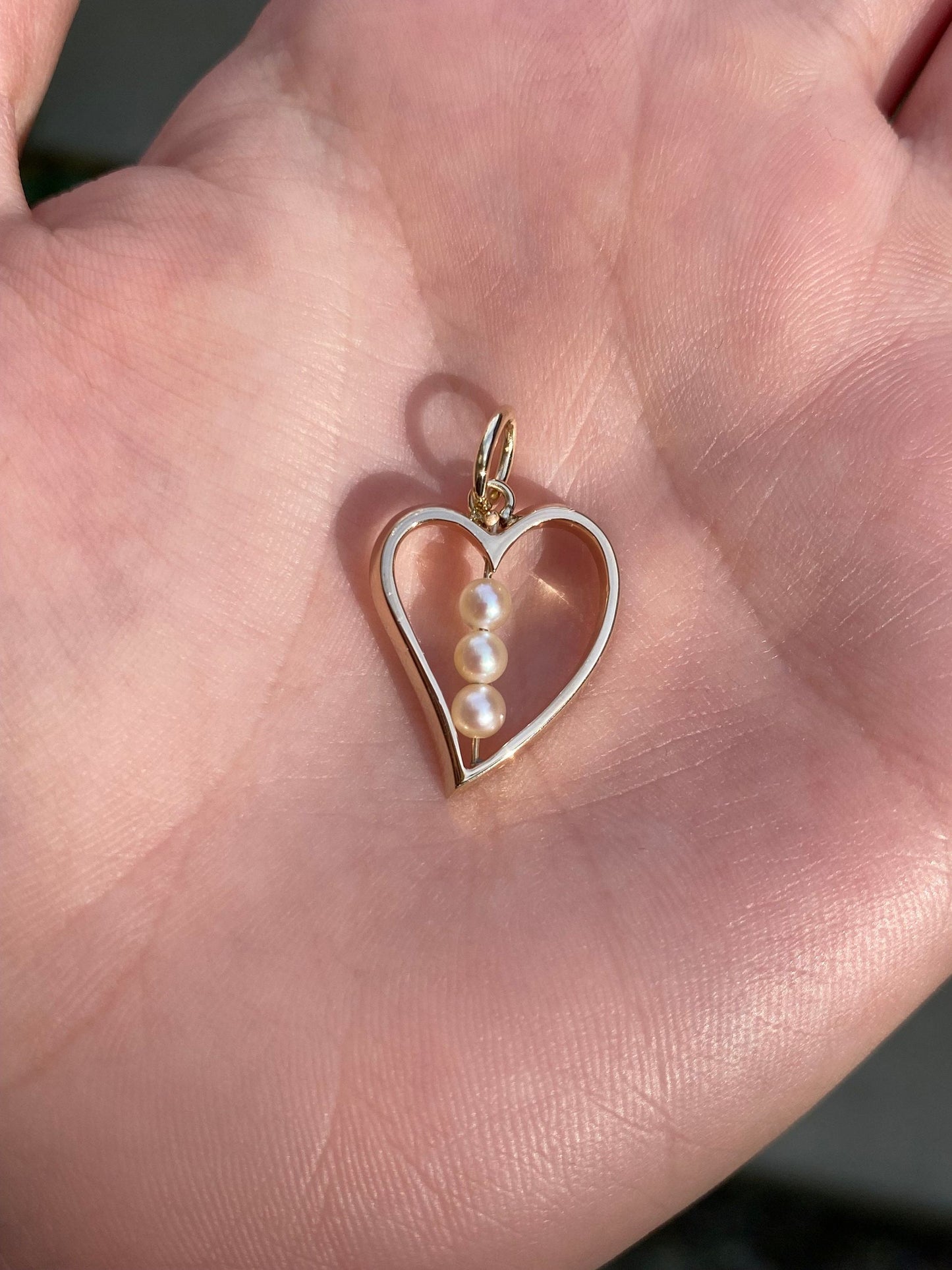 Vintage Solid 14k Yellow Gold Pearl Heart Charm
