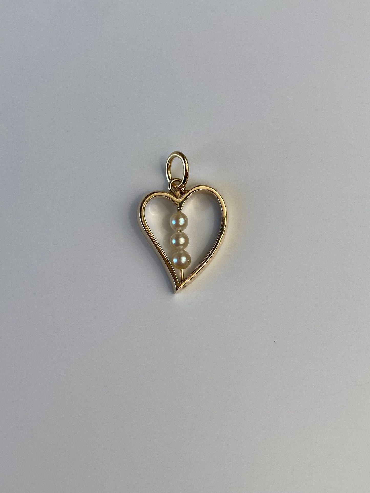 Vintage Solid 14k Yellow Gold Pearl Heart Charm