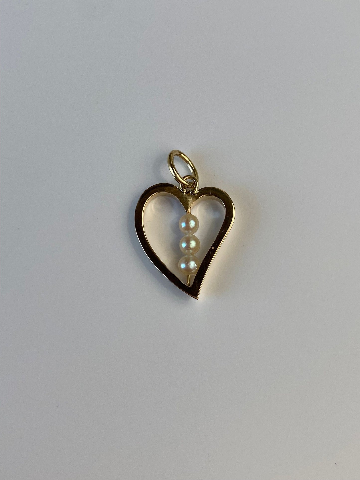Vintage Solid 14k Yellow Gold Pearl Heart Charm