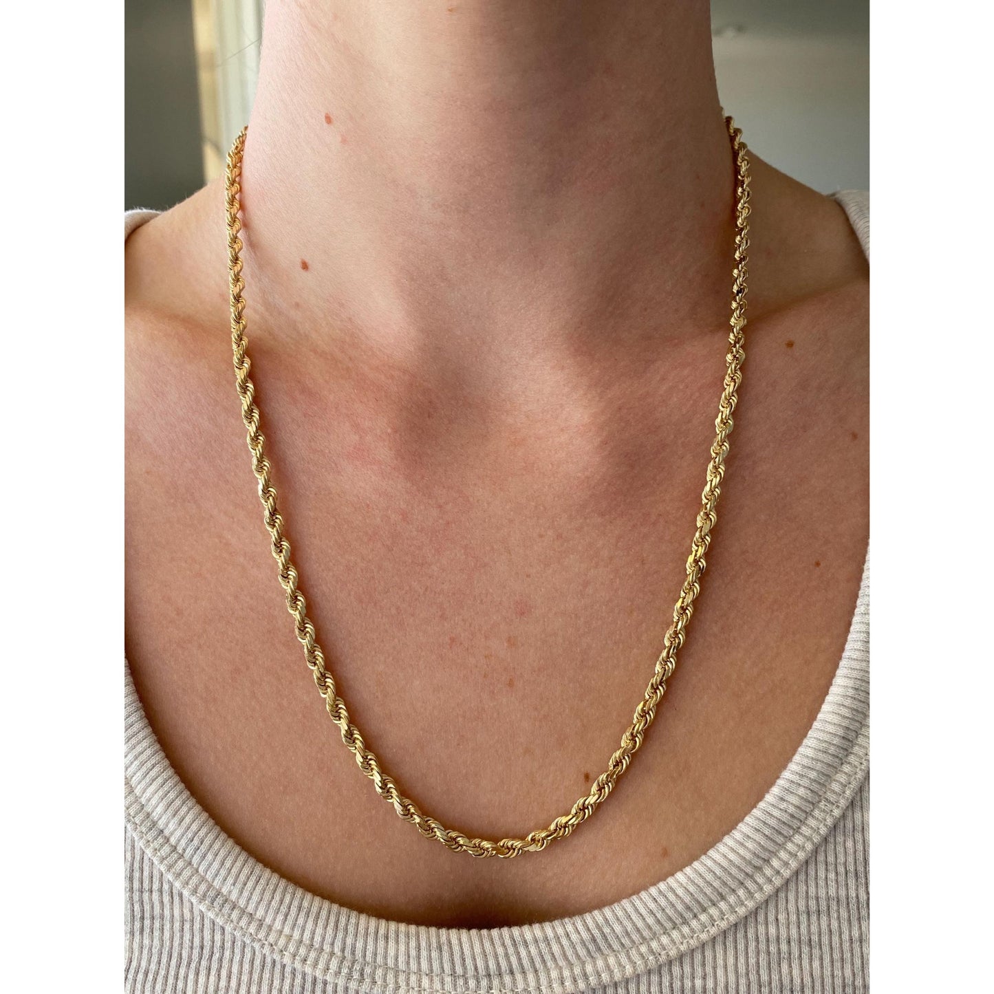 Vintage Solid 14k Yellow Gold Rope Chain Necklace - 20.75 inches
