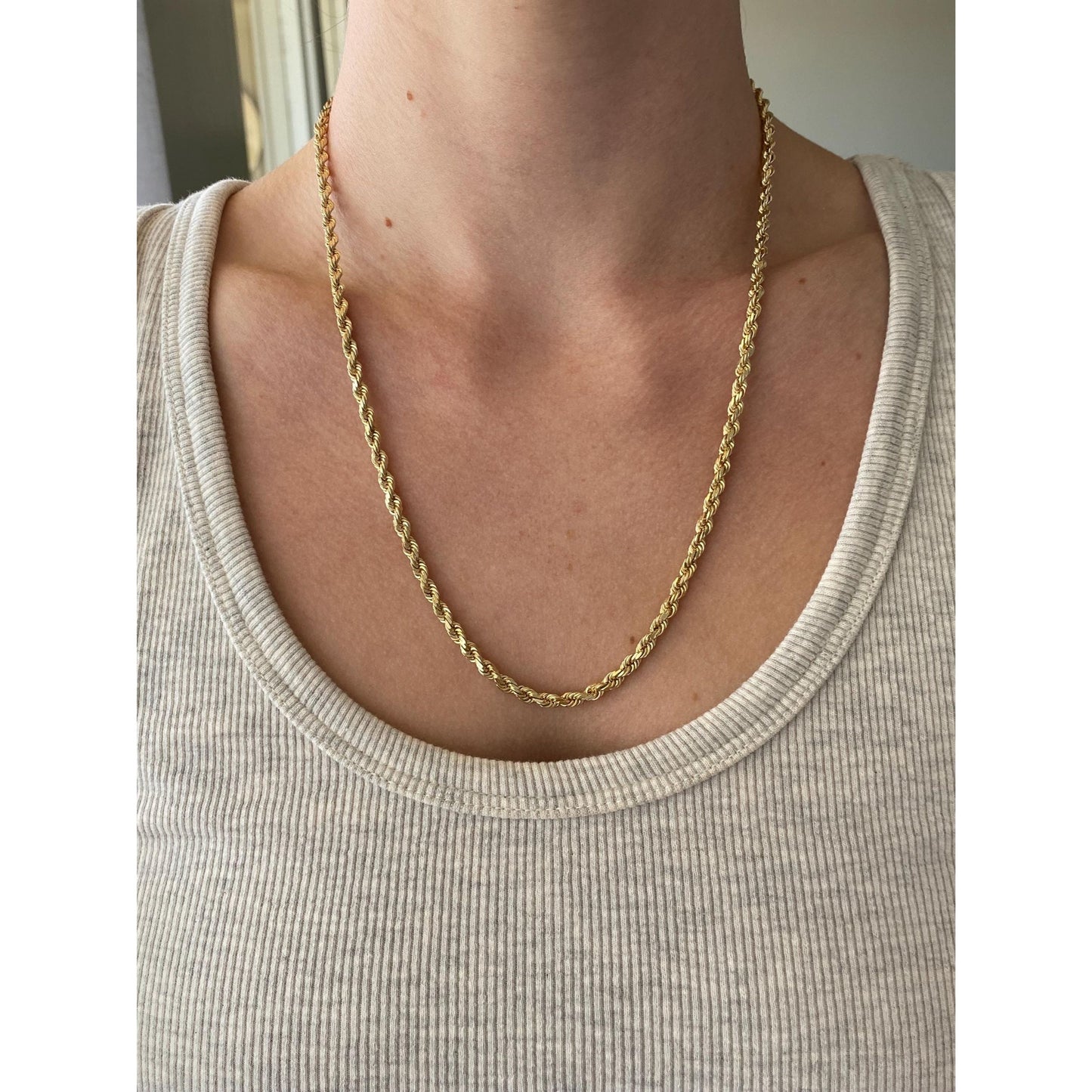 Vintage Solid 14k Yellow Gold Rope Chain Necklace - 20.75 inches