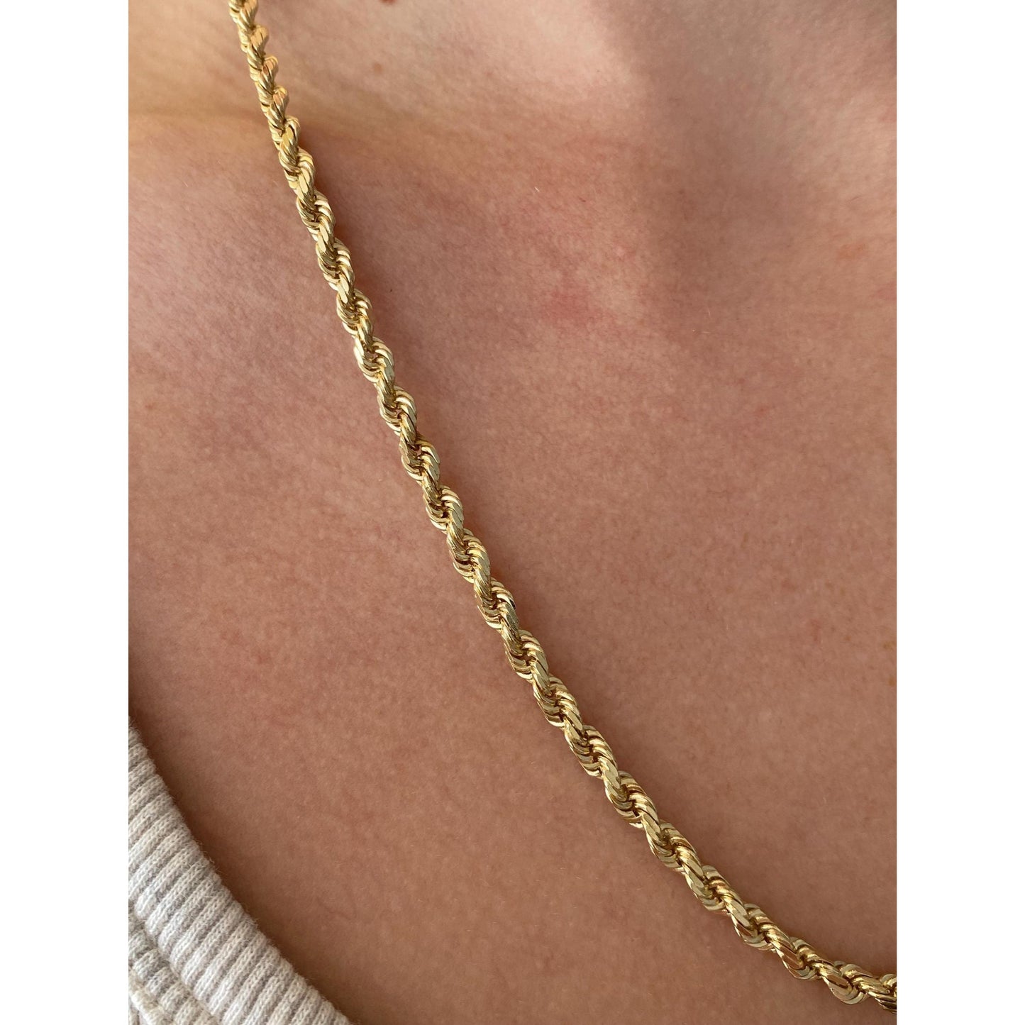 Vintage Solid 14k Yellow Gold Rope Chain Necklace - 20.75 inches