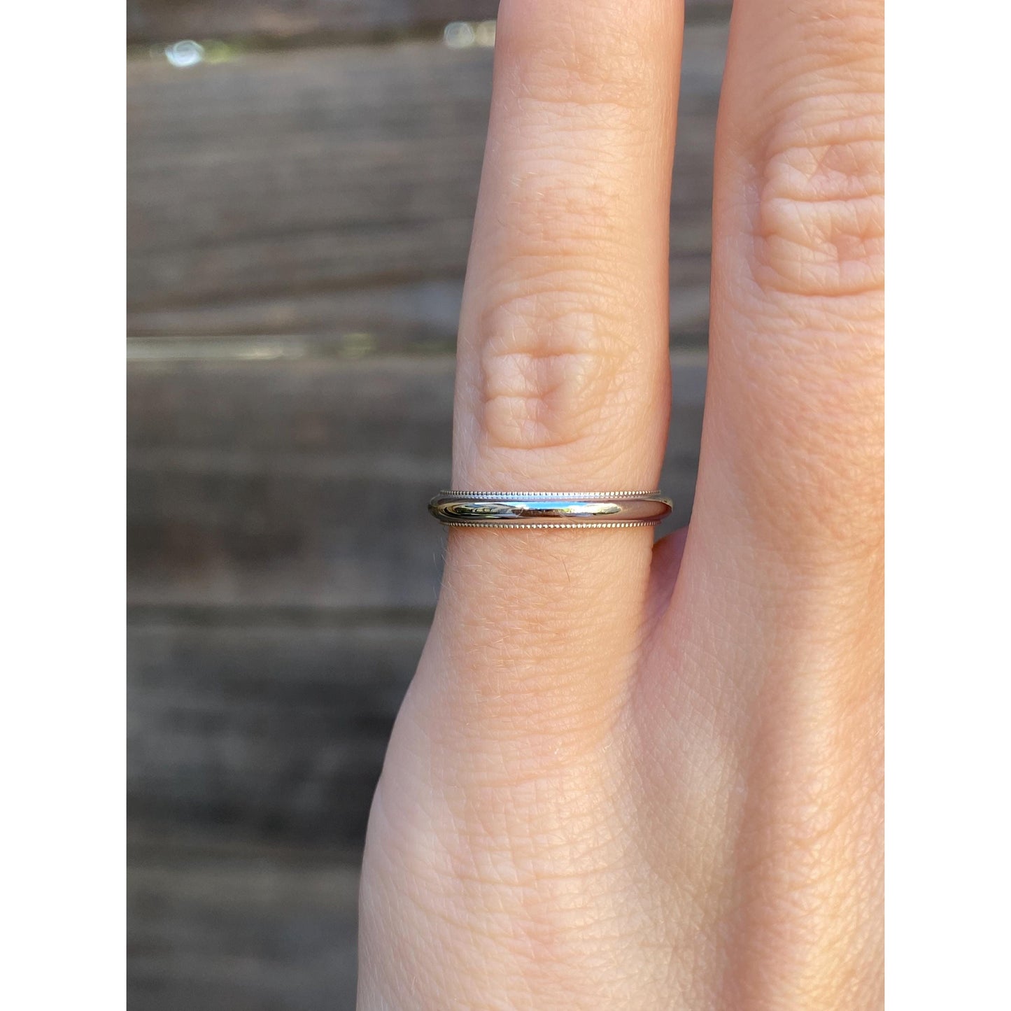 Vintage Solid 14k White Gold Miligrain Ring Band - Size 4.5