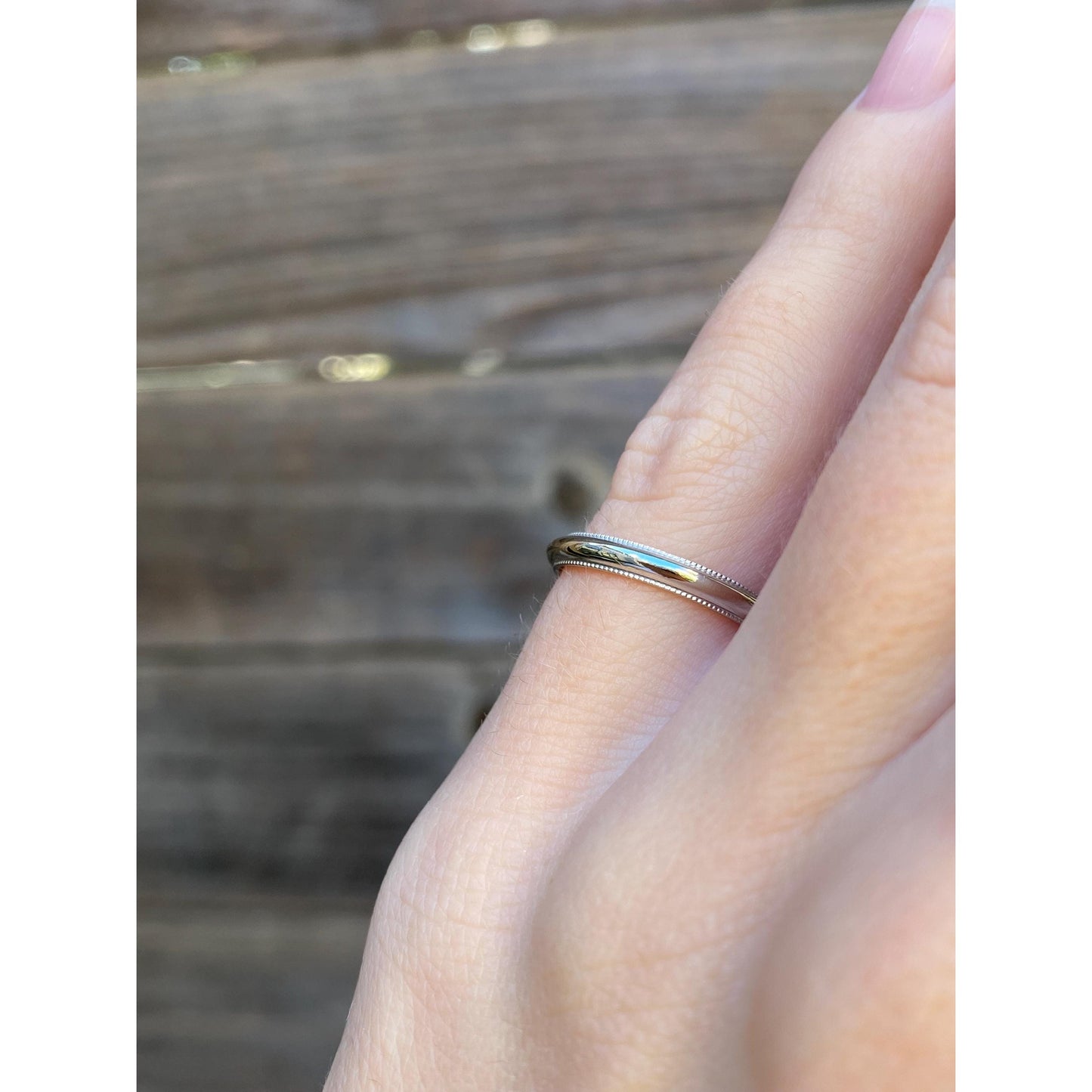 Vintage Solid 14k White Gold Miligrain Ring Band - Size 4.5