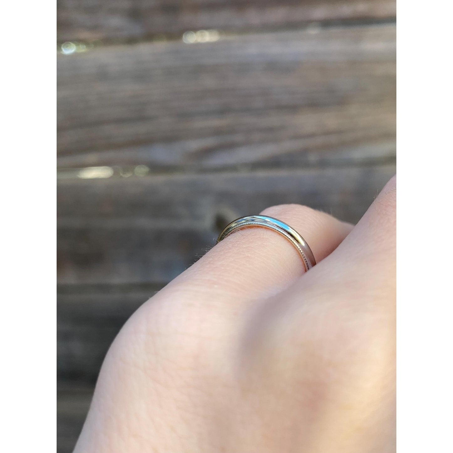 Vintage Solid 14k White Gold Miligrain Ring Band - Size 4.5