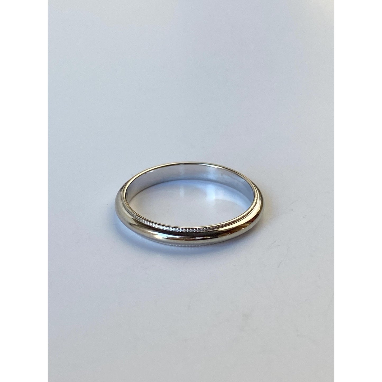 Vintage Solid 14k White Gold Miligrain Ring Band - Size 4.5