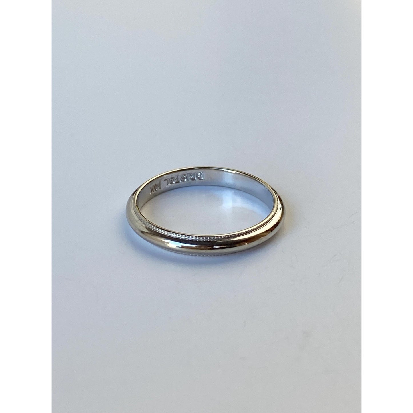 Vintage Solid 14k White Gold Miligrain Ring Band - Size 4.5