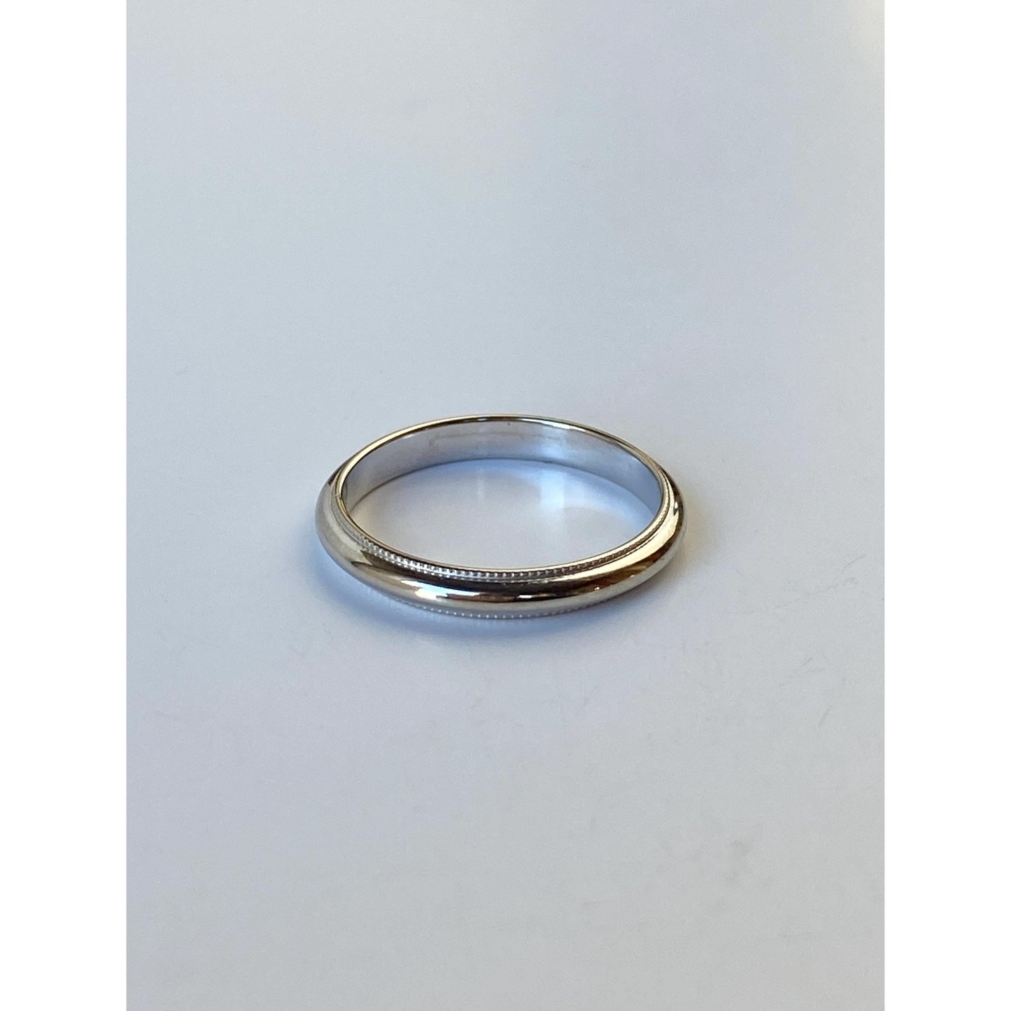 Vintage Solid 14k White Gold Miligrain Ring Band - Size 4.5