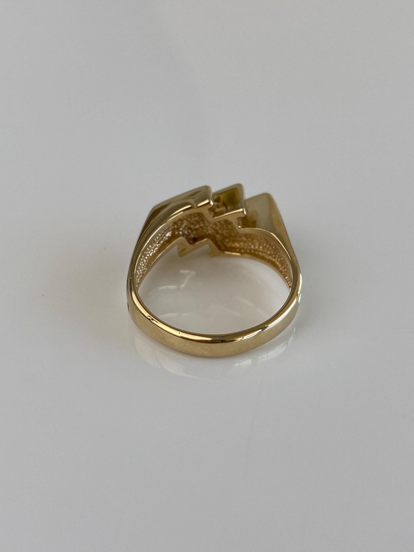 Vintage Solid 14k Yellow Gold Diamond Rows Abstract Ring - Size 7.75
