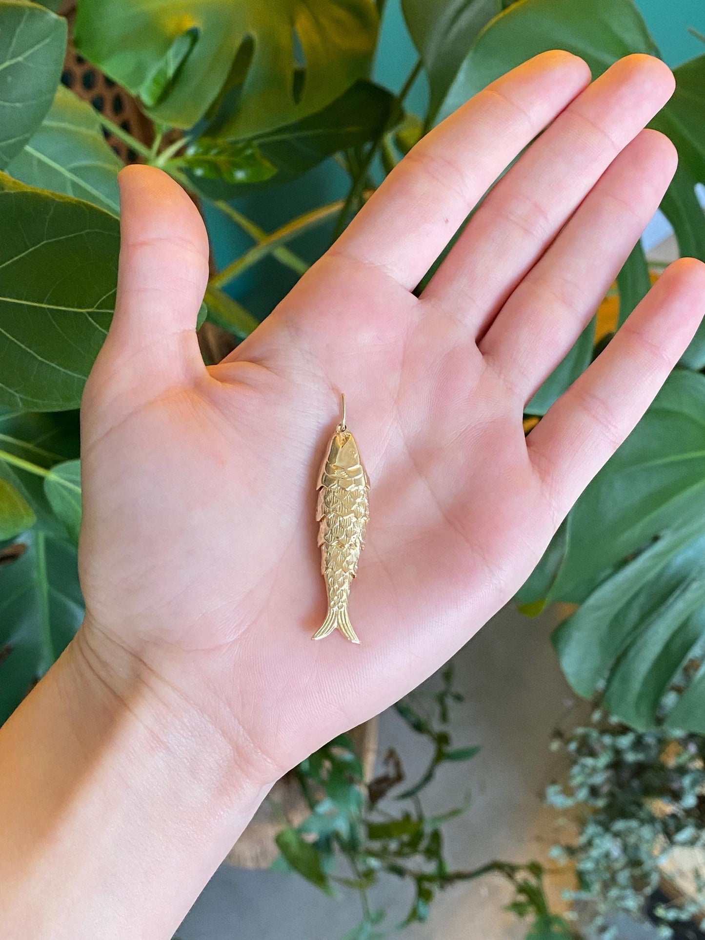 Vintage Solid 14k Yellow Gold Articulated Fish Charm