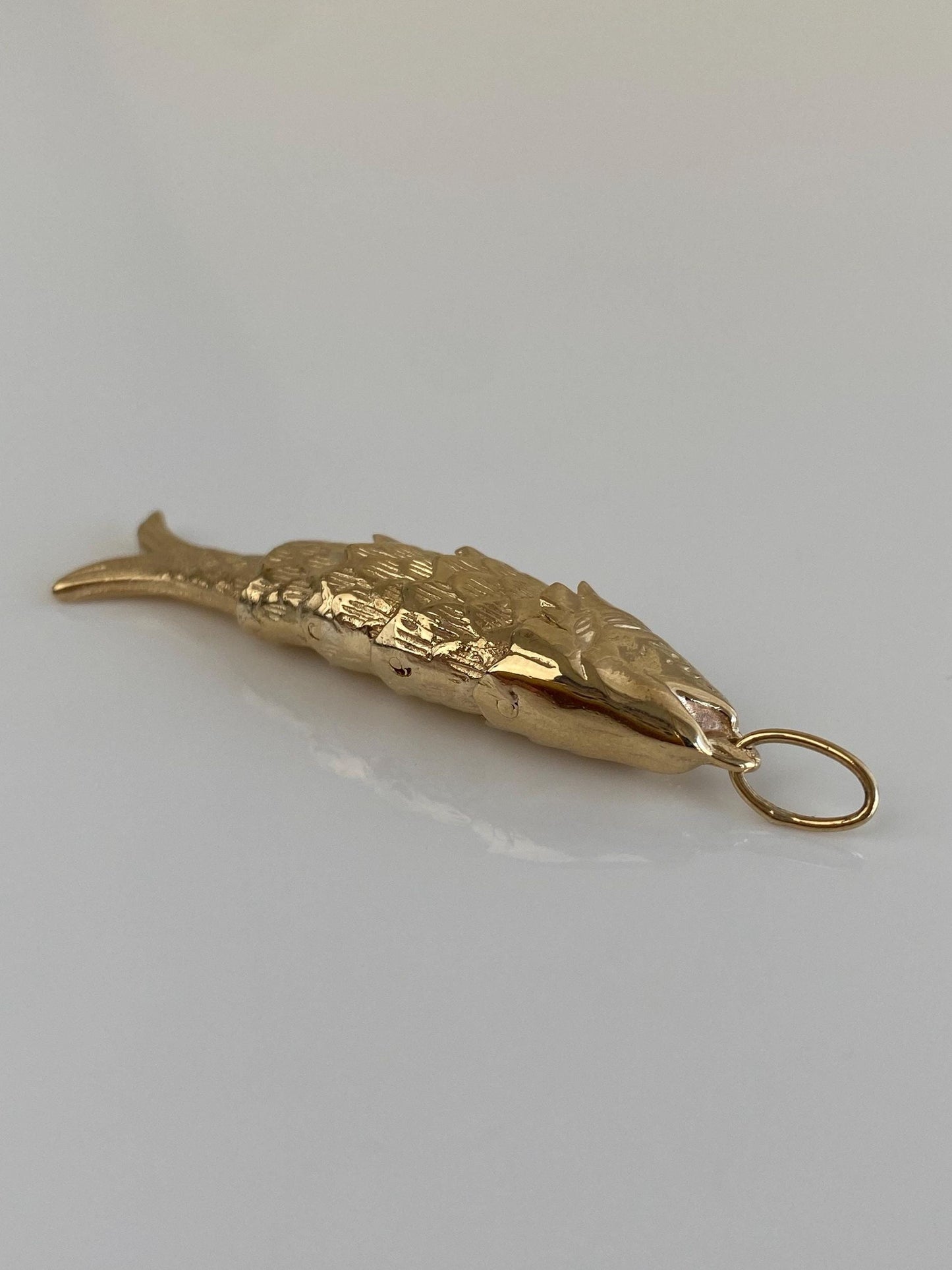 Vintage Solid 14k Yellow Gold Articulated Fish Charm