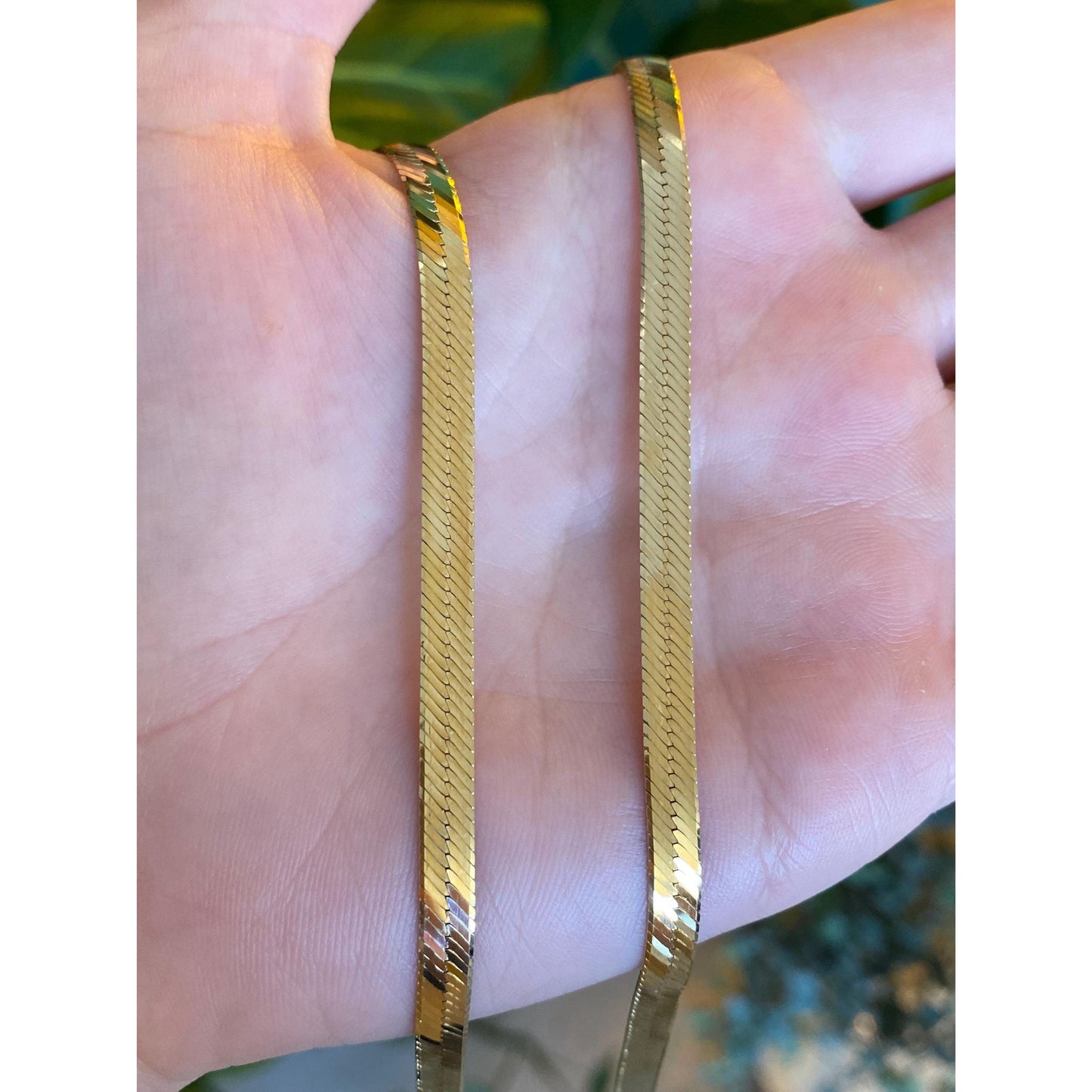 Vintage Solid 14k Yellow Gold Herringbone Chain Necklace - 24 inches