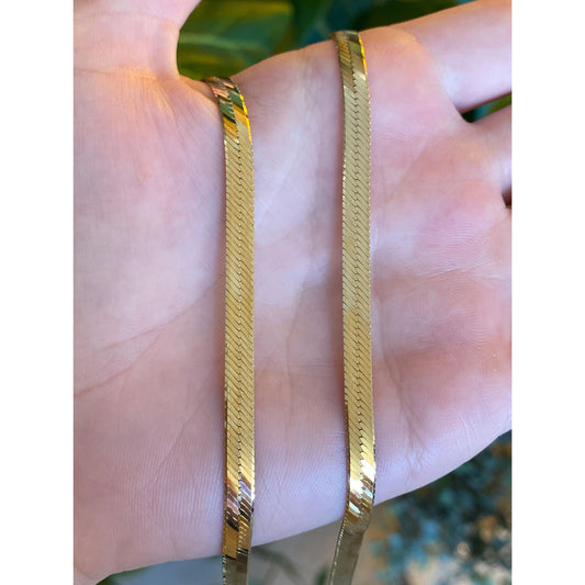 Vintage Solid 14k Yellow Gold Herringbone Chain Necklace - 24 inches