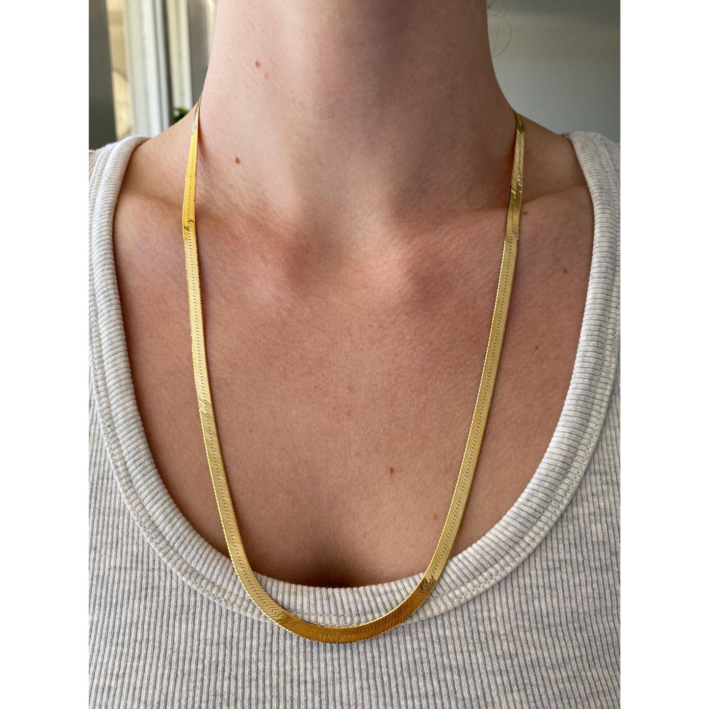 Vintage Solid 14k Yellow Gold Herringbone Chain Necklace - 24 inches