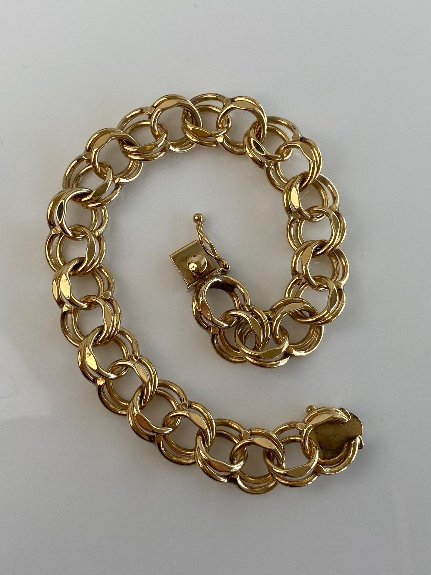 Vintage Solid 14k Yellow Gold Double Link Charm Bracelet - 7.5 inches