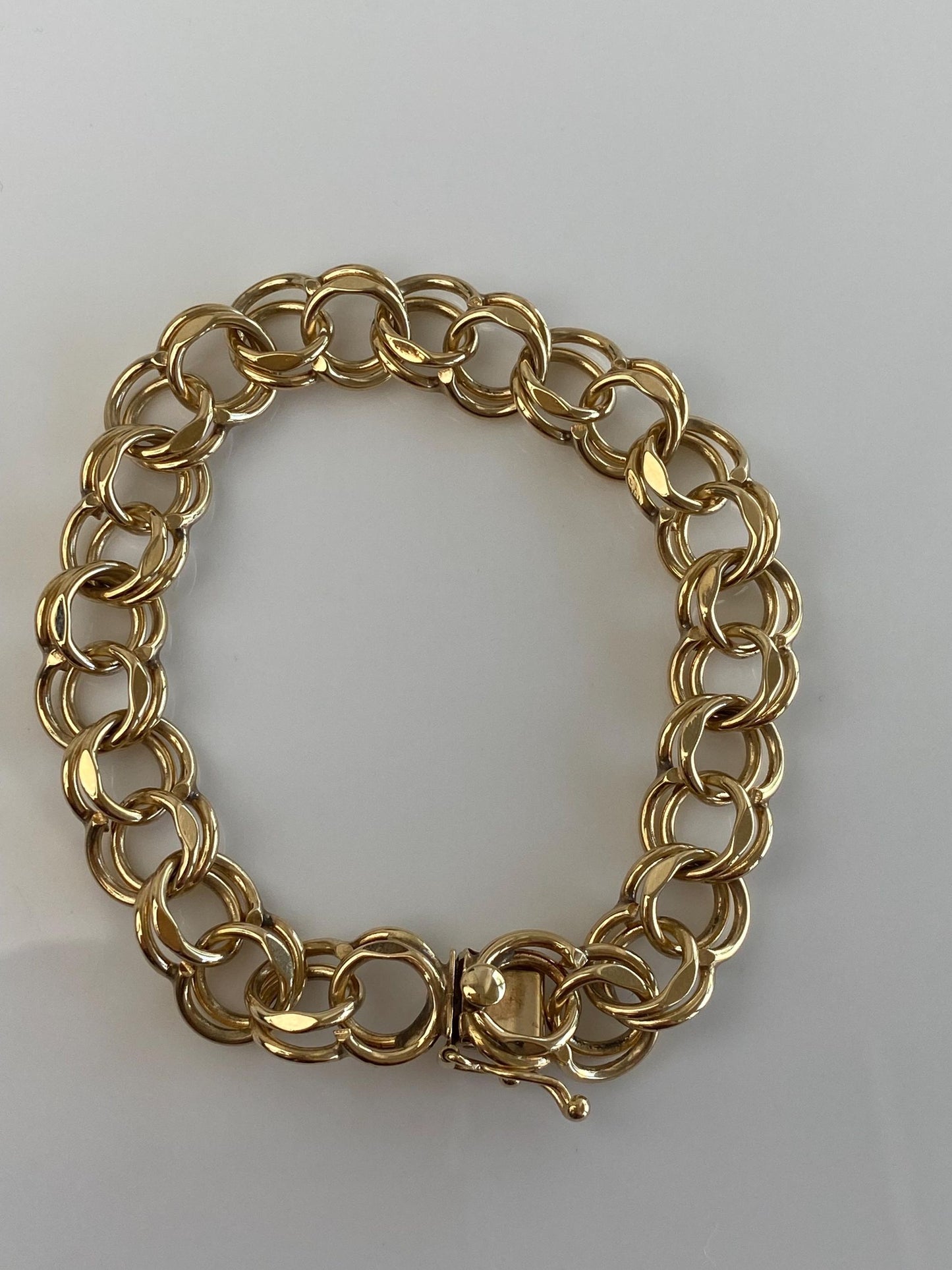 Vintage Solid 14k Yellow Gold Double Link Charm Bracelet - 7.5 inches