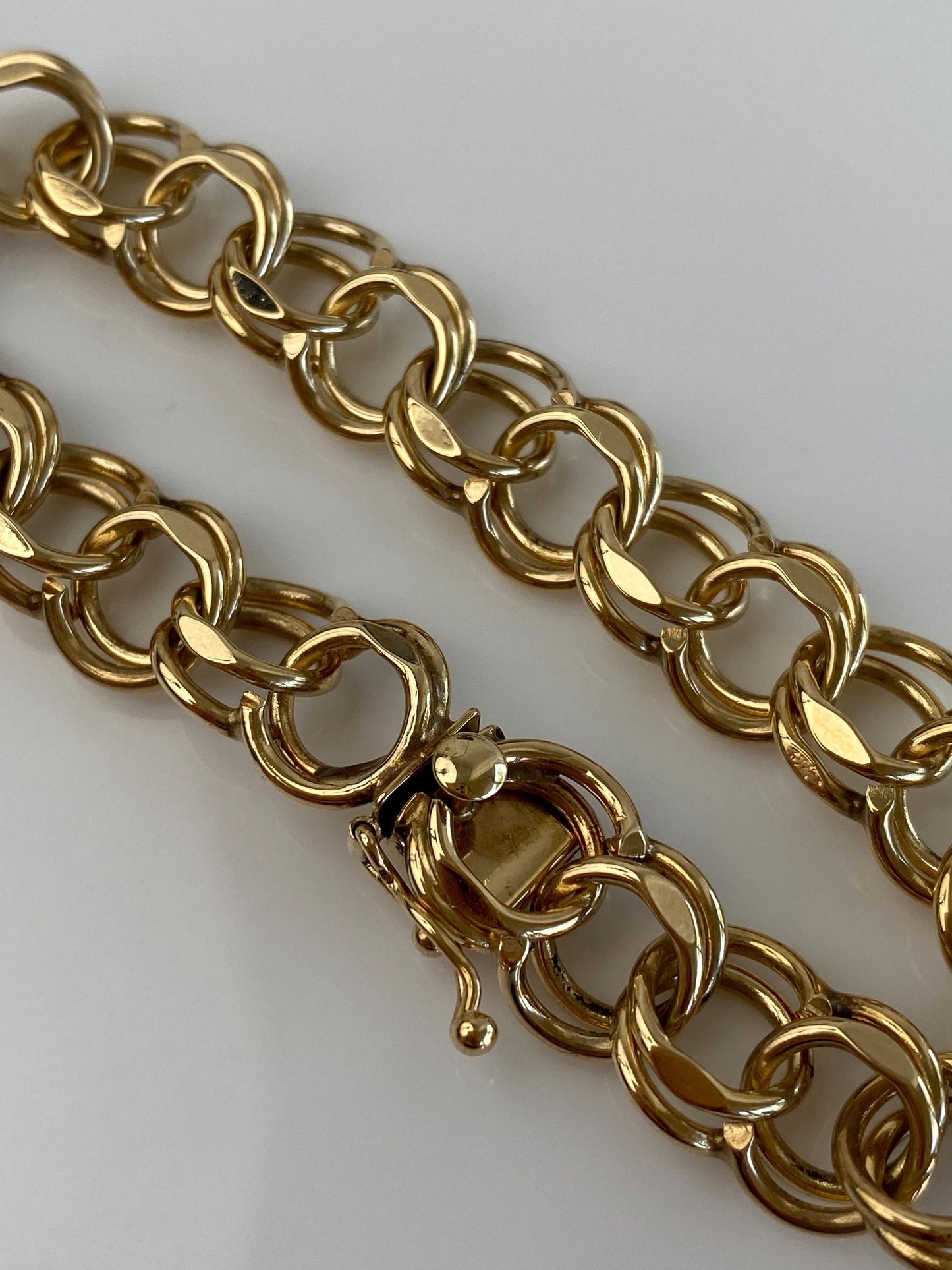 Vintage Solid 14k Yellow Gold Double Link Charm Bracelet - 7.5 inches
