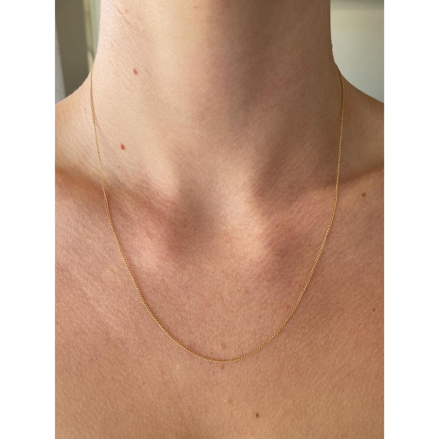 Vintage Solid 14k Yellow Gold Dainty Curb Chain Necklace - 19 inches