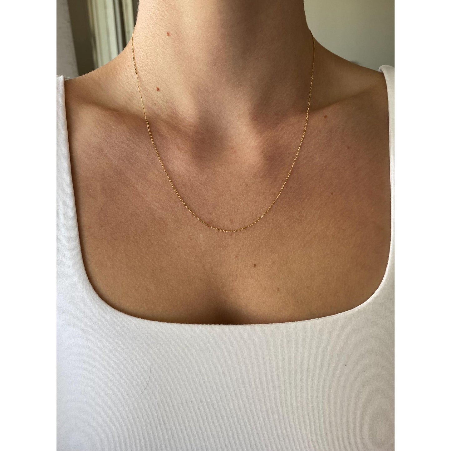 Vintage Solid 14k Yellow Gold Dainty Curb Chain Necklace - 19 inches