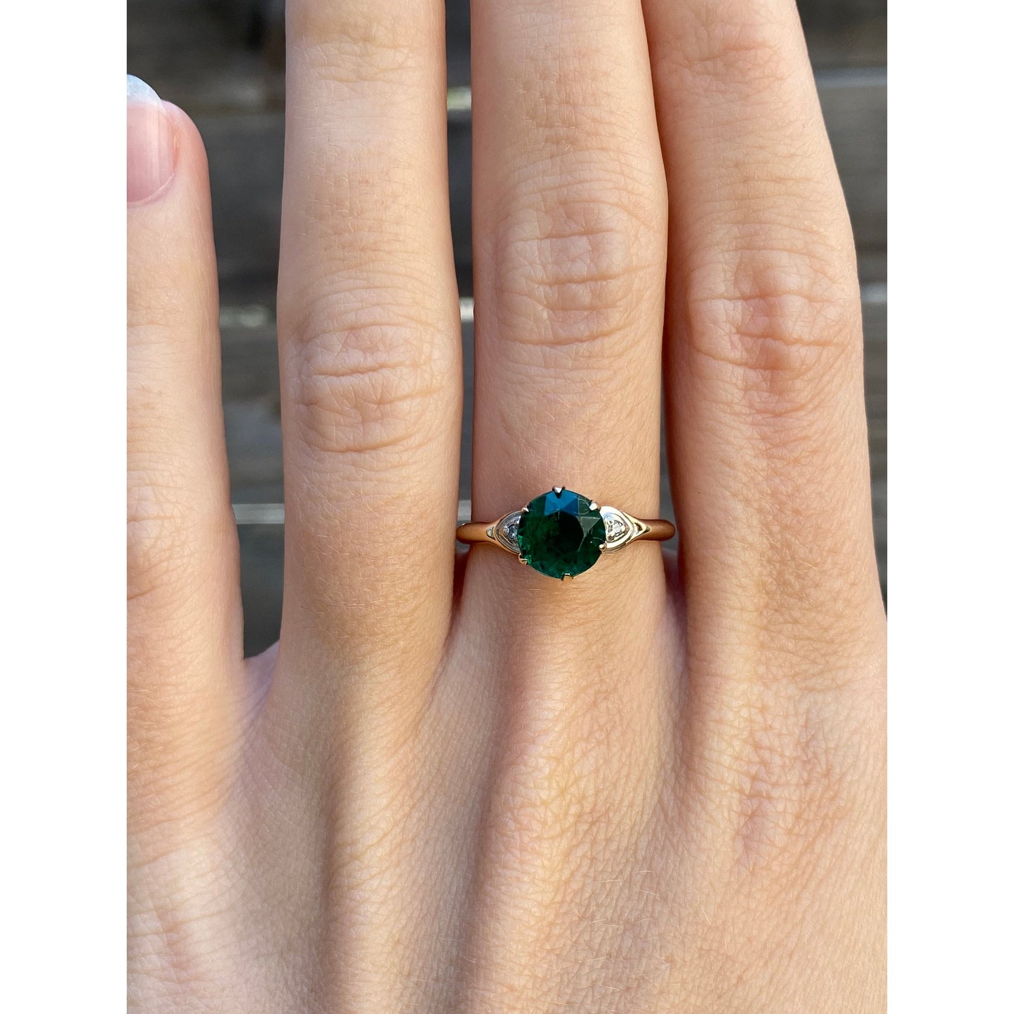 Vintage Solid 10k White & Yellow Gold Green Cubic Zirconia Ring - Size 6.75