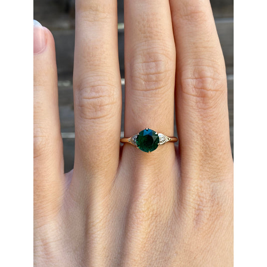 Vintage Solid 10k White & Yellow Gold Green Cubic Zirconia Ring - Size 6.75