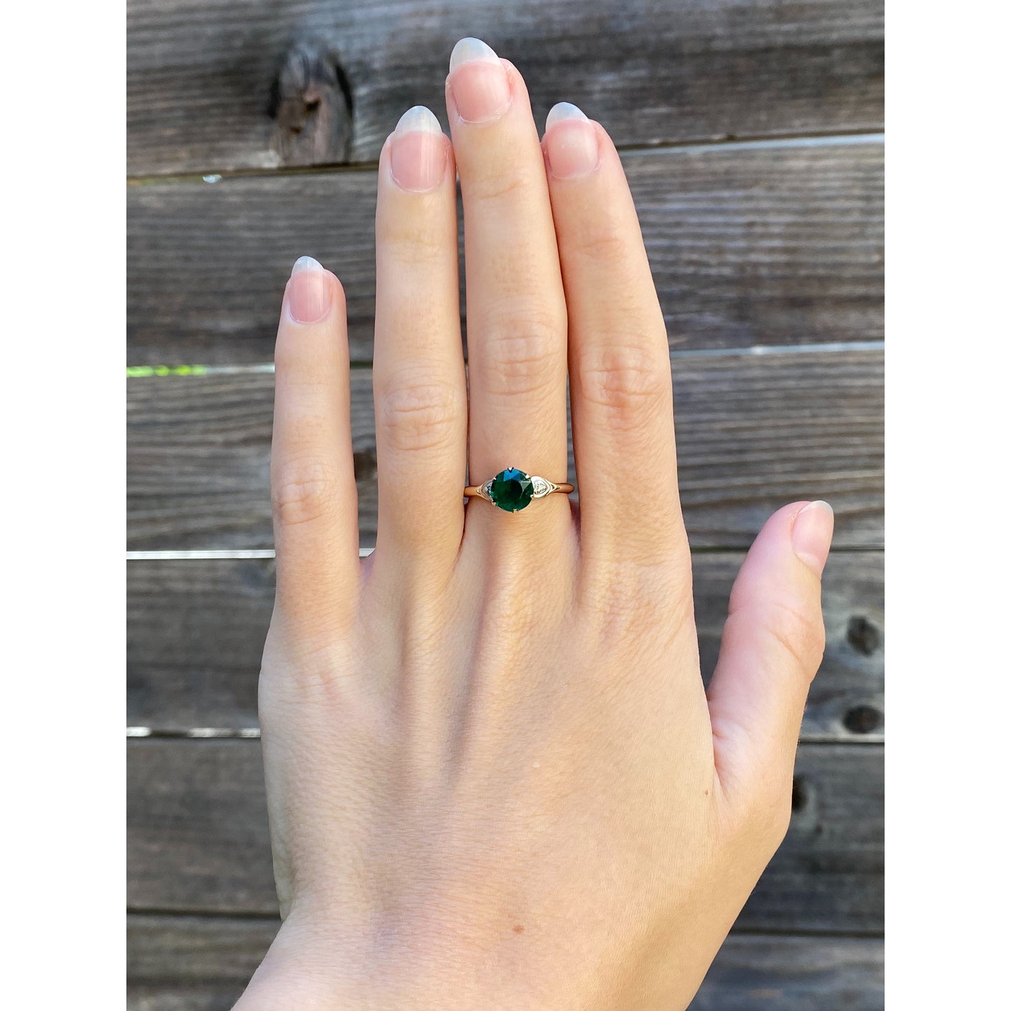 Vintage Solid 10k White & Yellow Gold Green Cubic Zirconia Ring - Size 6.75