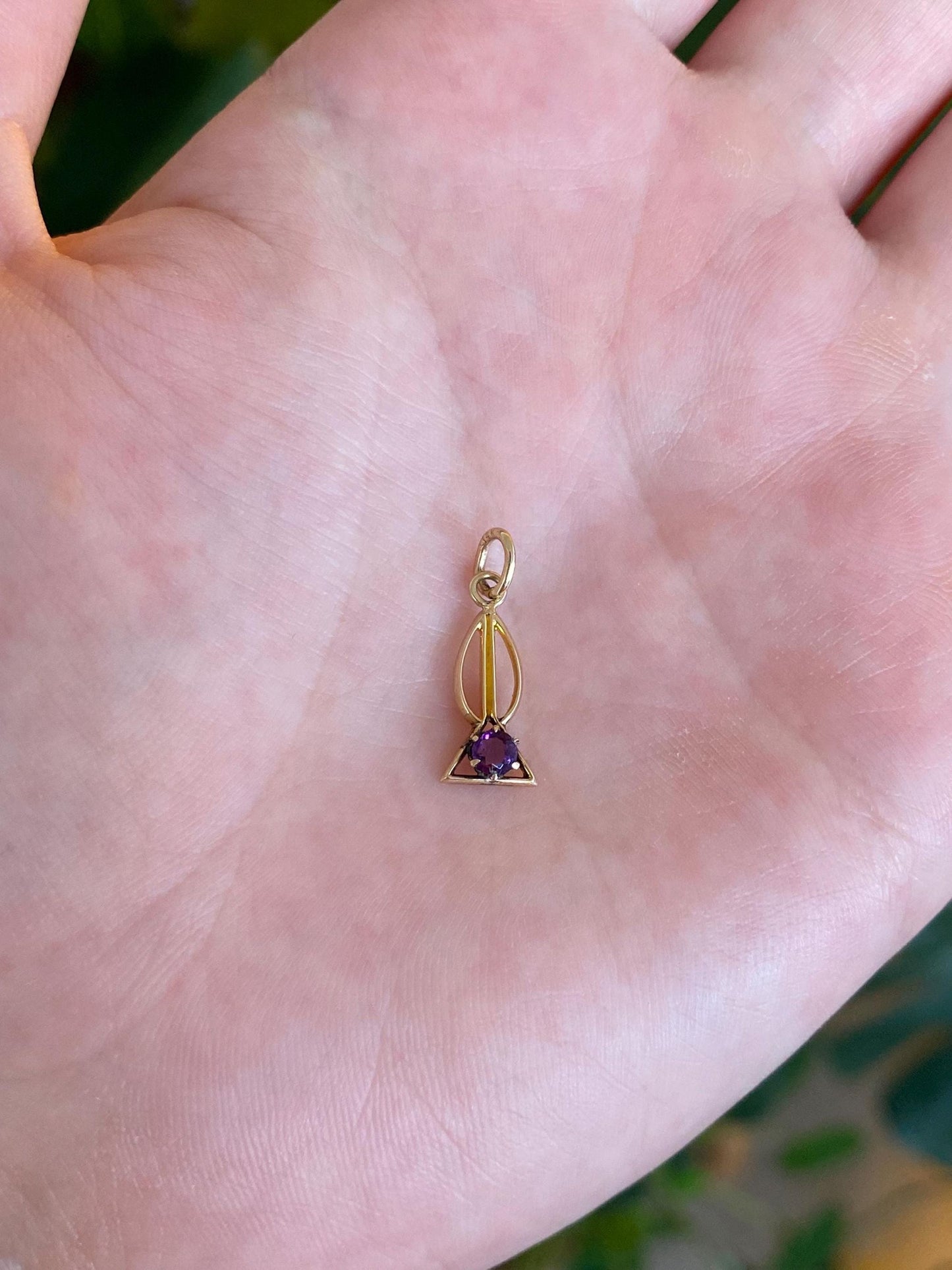 Vintage Solid 10k Yellow Gold Purple Cubic Zirconia Charm
