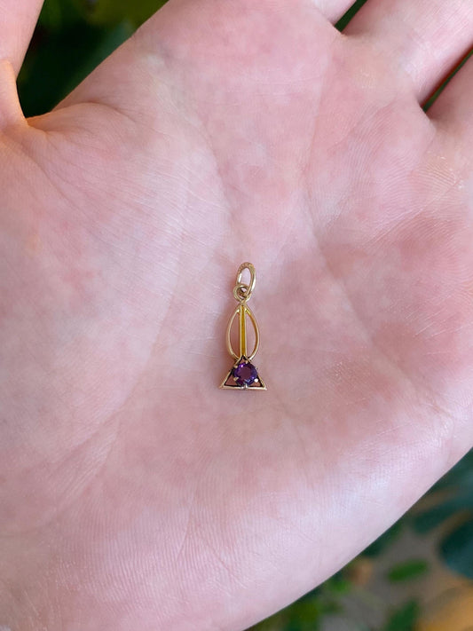 Vintage Solid 10k Yellow Gold Purple Cubic Zirconia Charm
