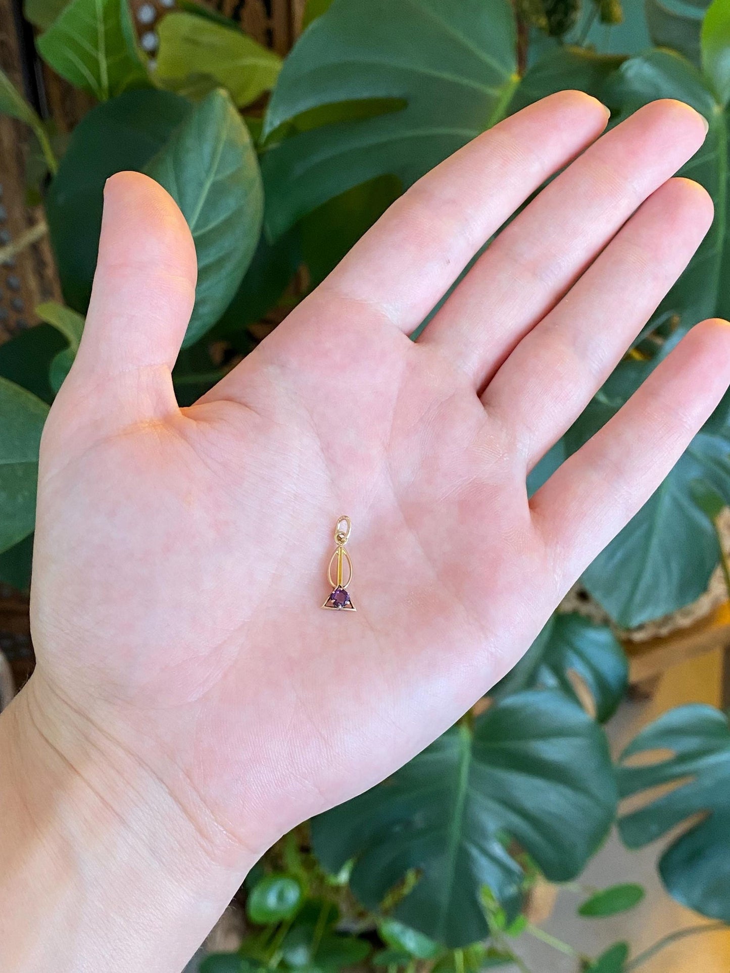 Vintage Solid 10k Yellow Gold Purple Cubic Zirconia Charm