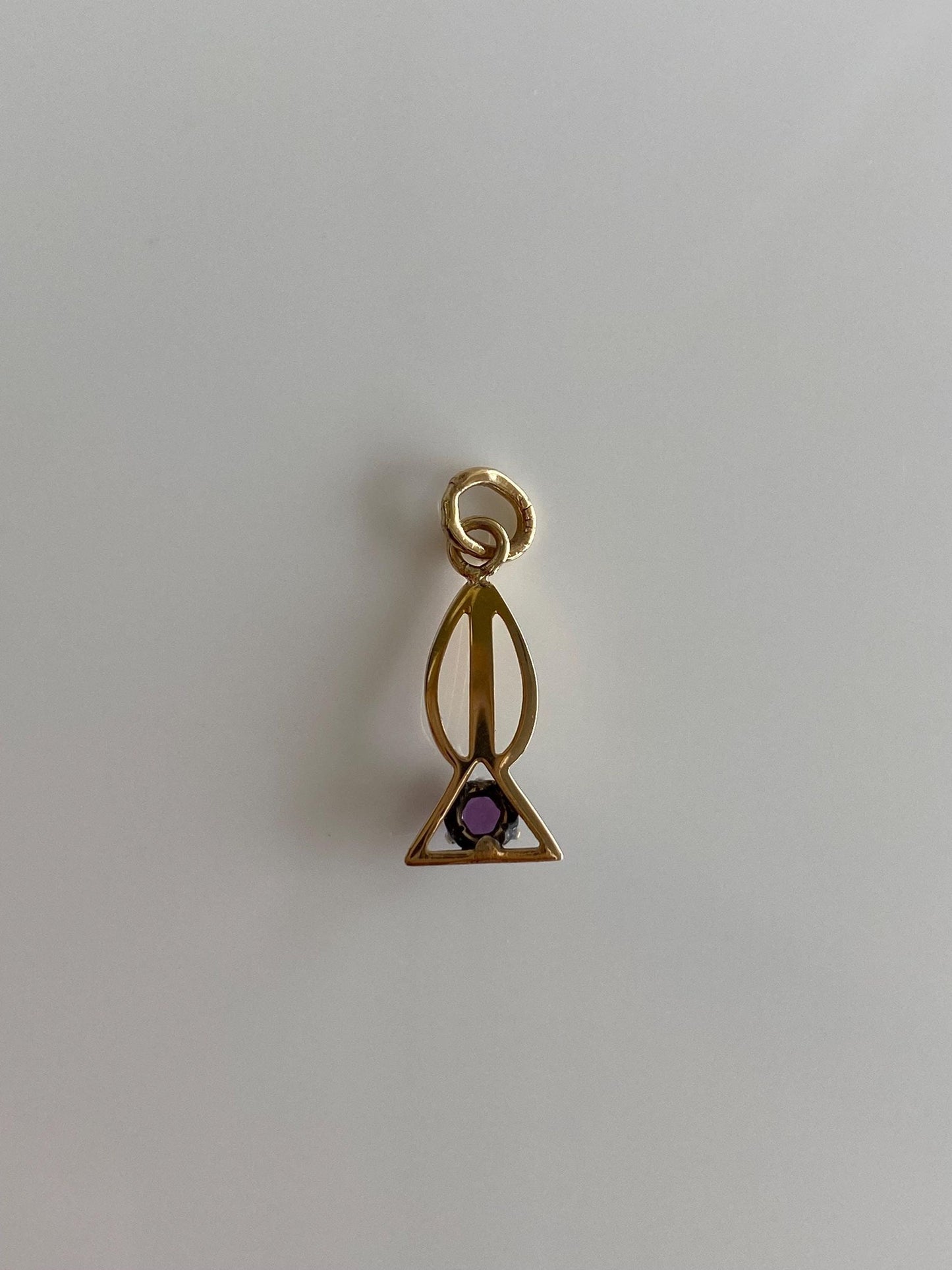 Vintage Solid 10k Yellow Gold Purple Cubic Zirconia Charm