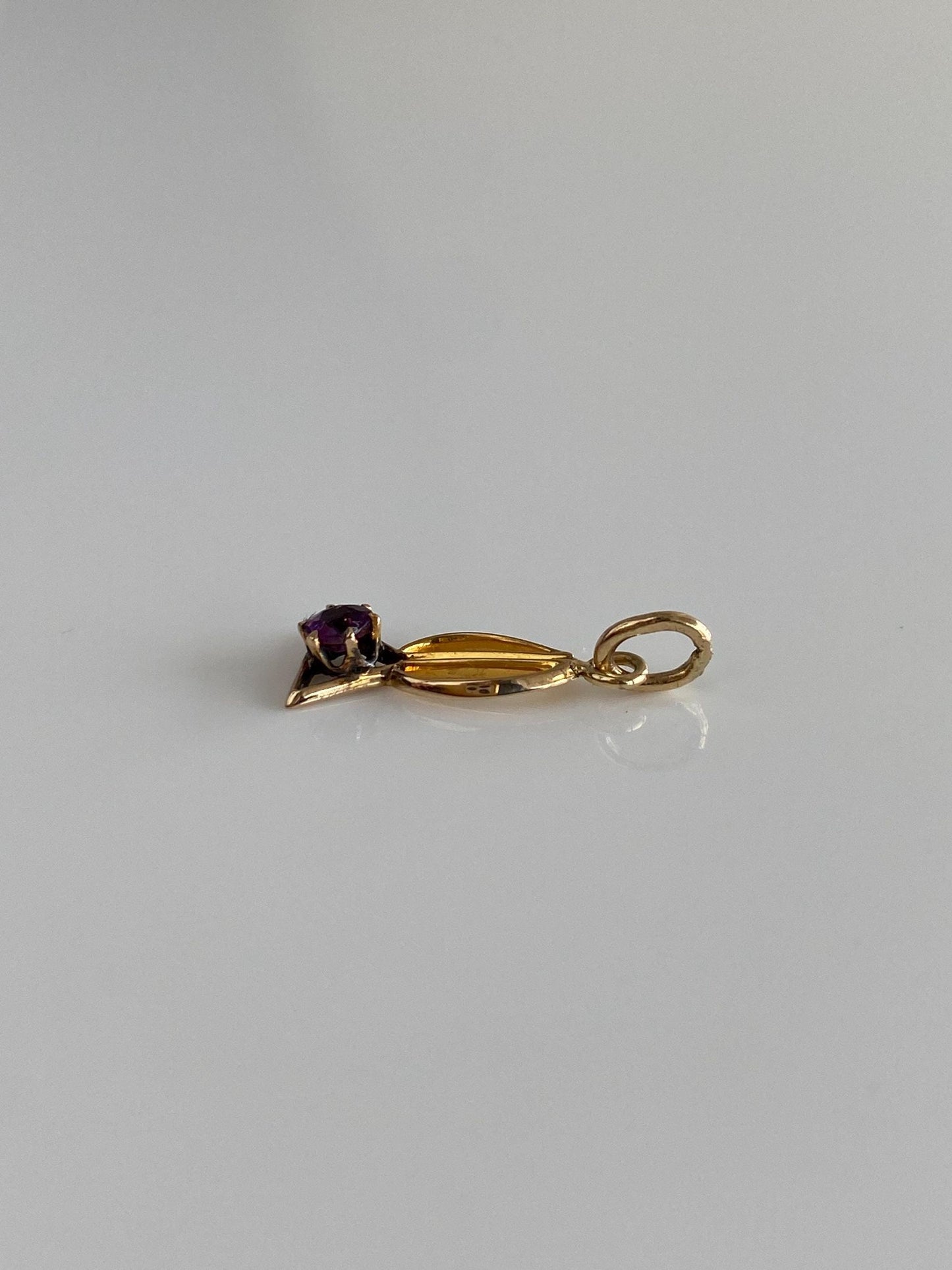 Vintage Solid 10k Yellow Gold Purple Cubic Zirconia Charm