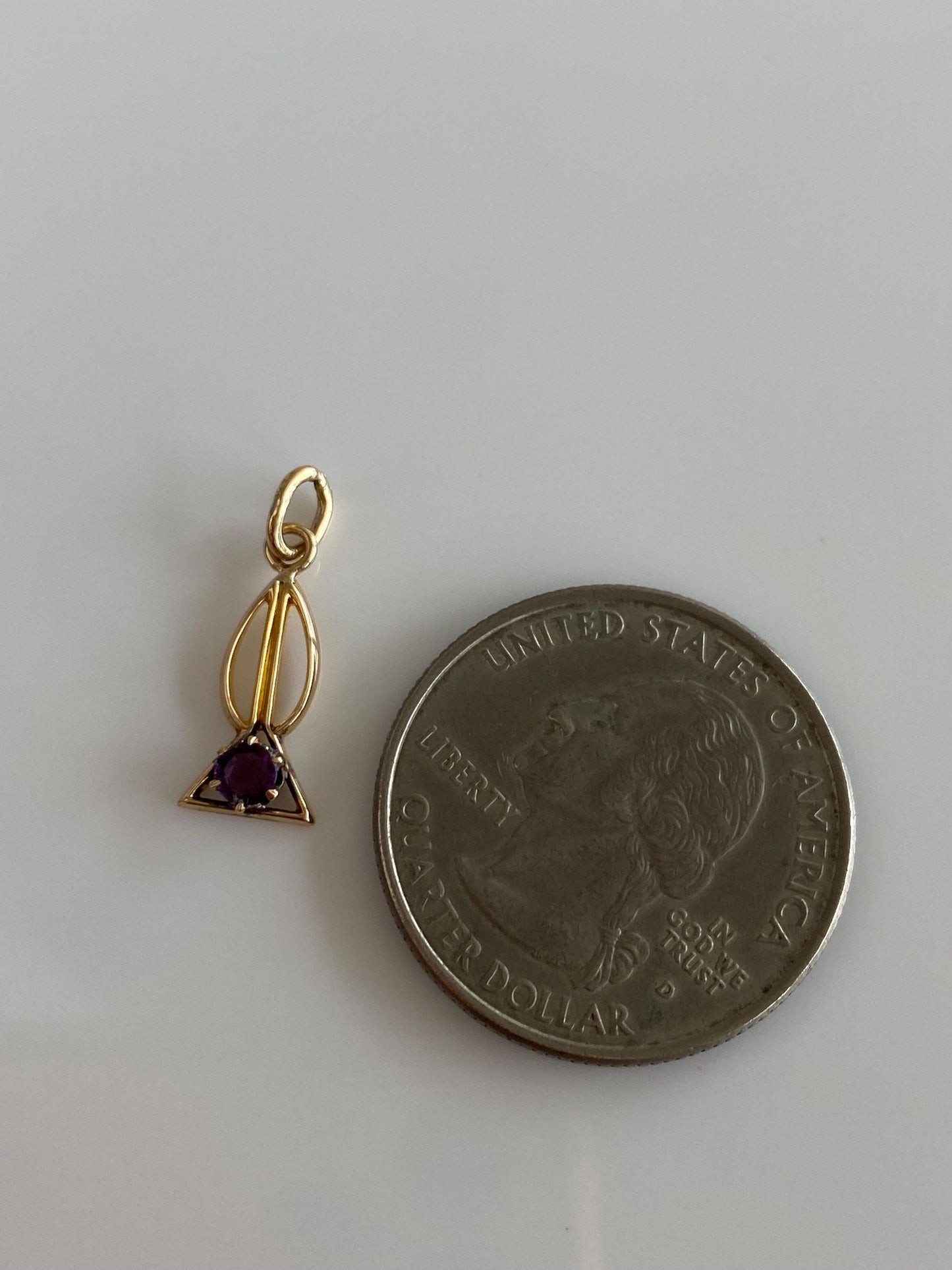 Vintage Solid 10k Yellow Gold Purple Cubic Zirconia Charm