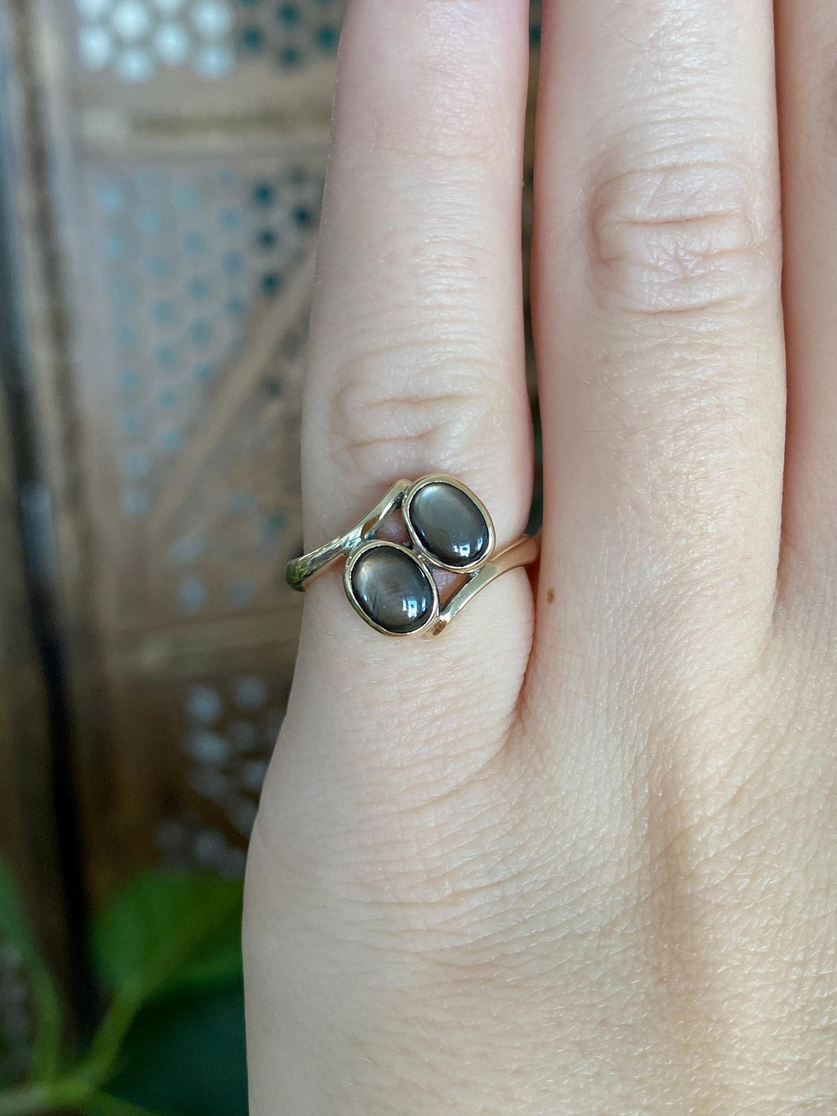 Vintage Solid 10k Yellow Gold Double Star Sapphire Ring - Size 4.5