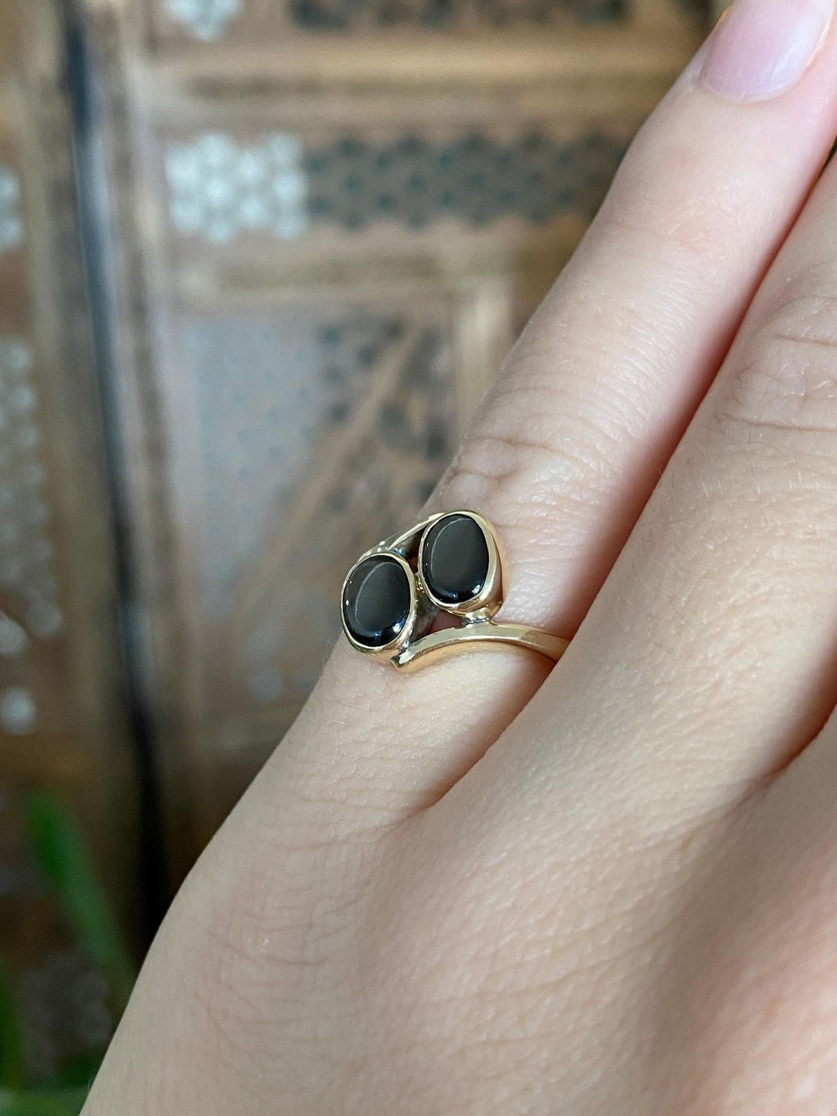 Vintage Solid 10k Yellow Gold Double Star Sapphire Ring - Size 4.5