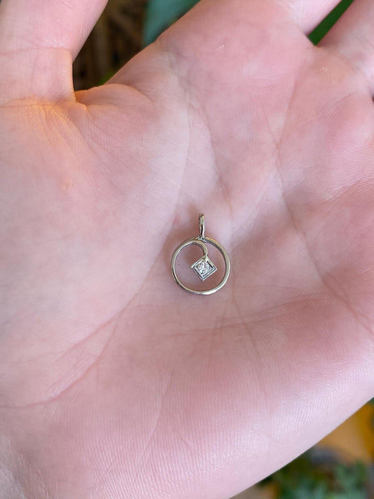 Vintage Solid 14k White Gold Diamond Charm