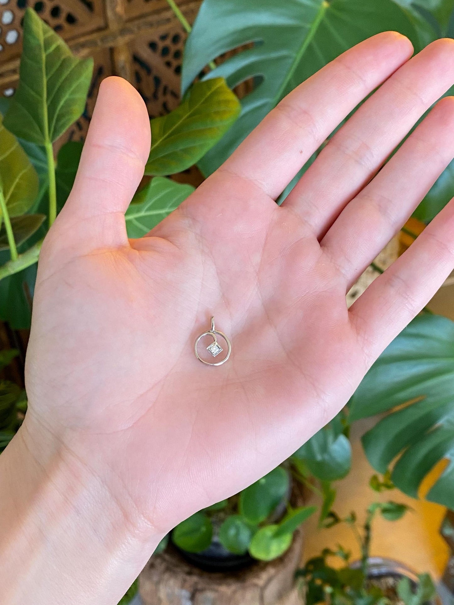 Vintage Solid 14k White Gold Diamond Charm