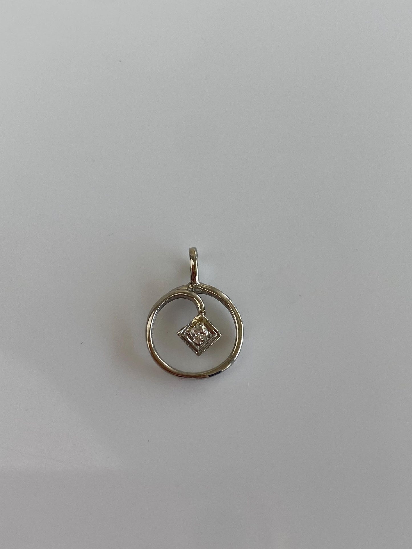 Vintage Solid 14k White Gold Diamond Charm