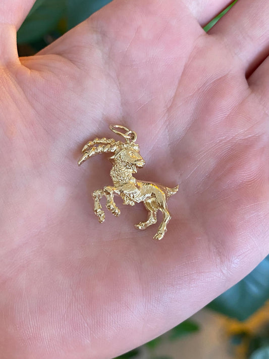 Vintage Solid 14k Yellow Gold Capricorn Zodiac Charm