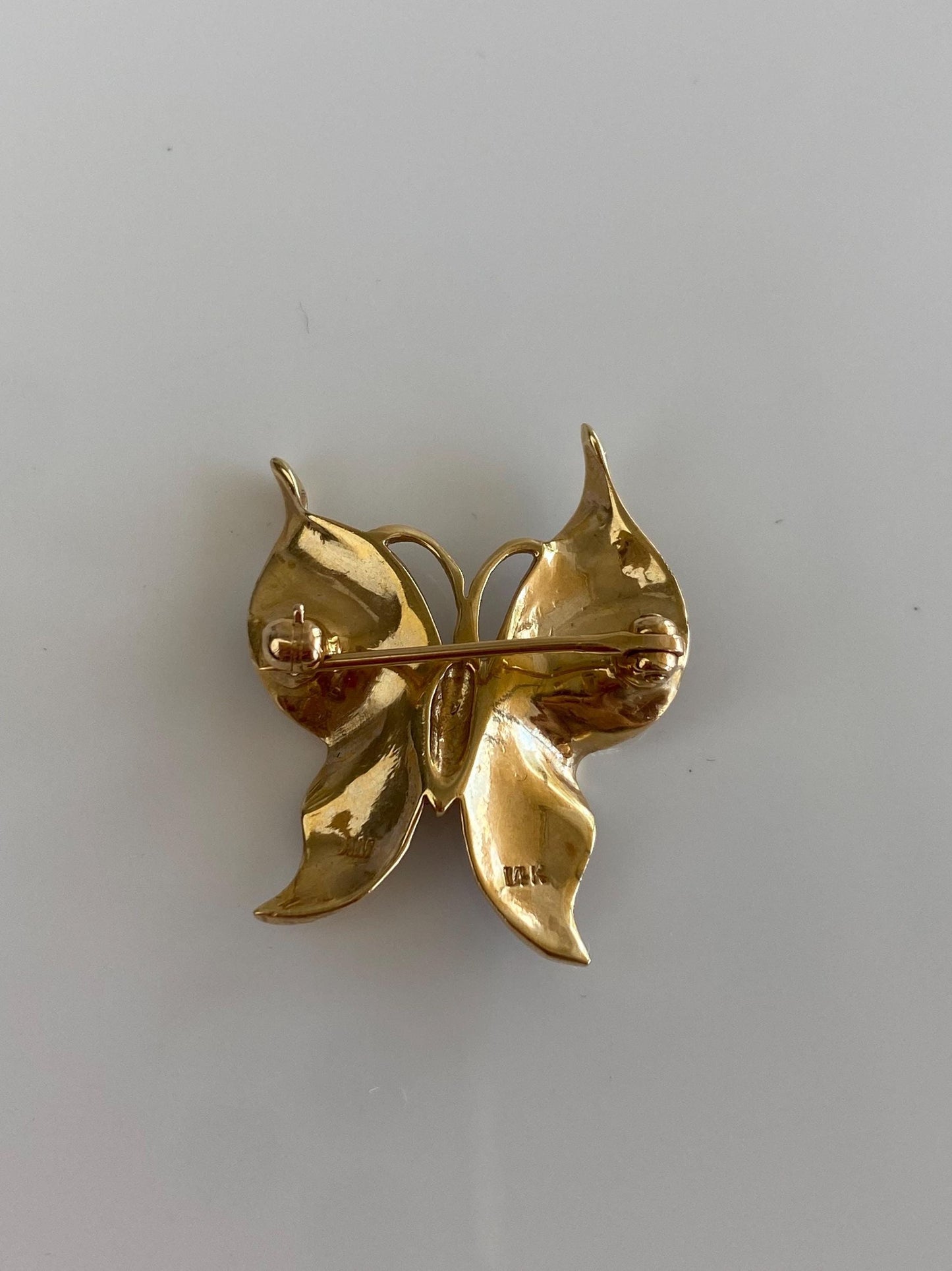 Vintage Solid 14k Yellow Gold Satin Butterfly Pin