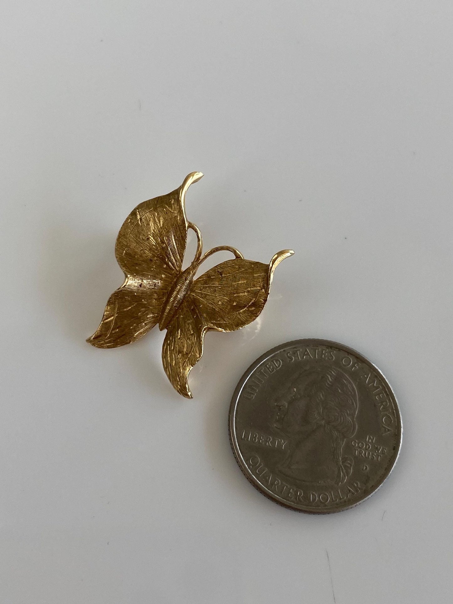 Vintage Solid 14k Yellow Gold Satin Butterfly Pin
