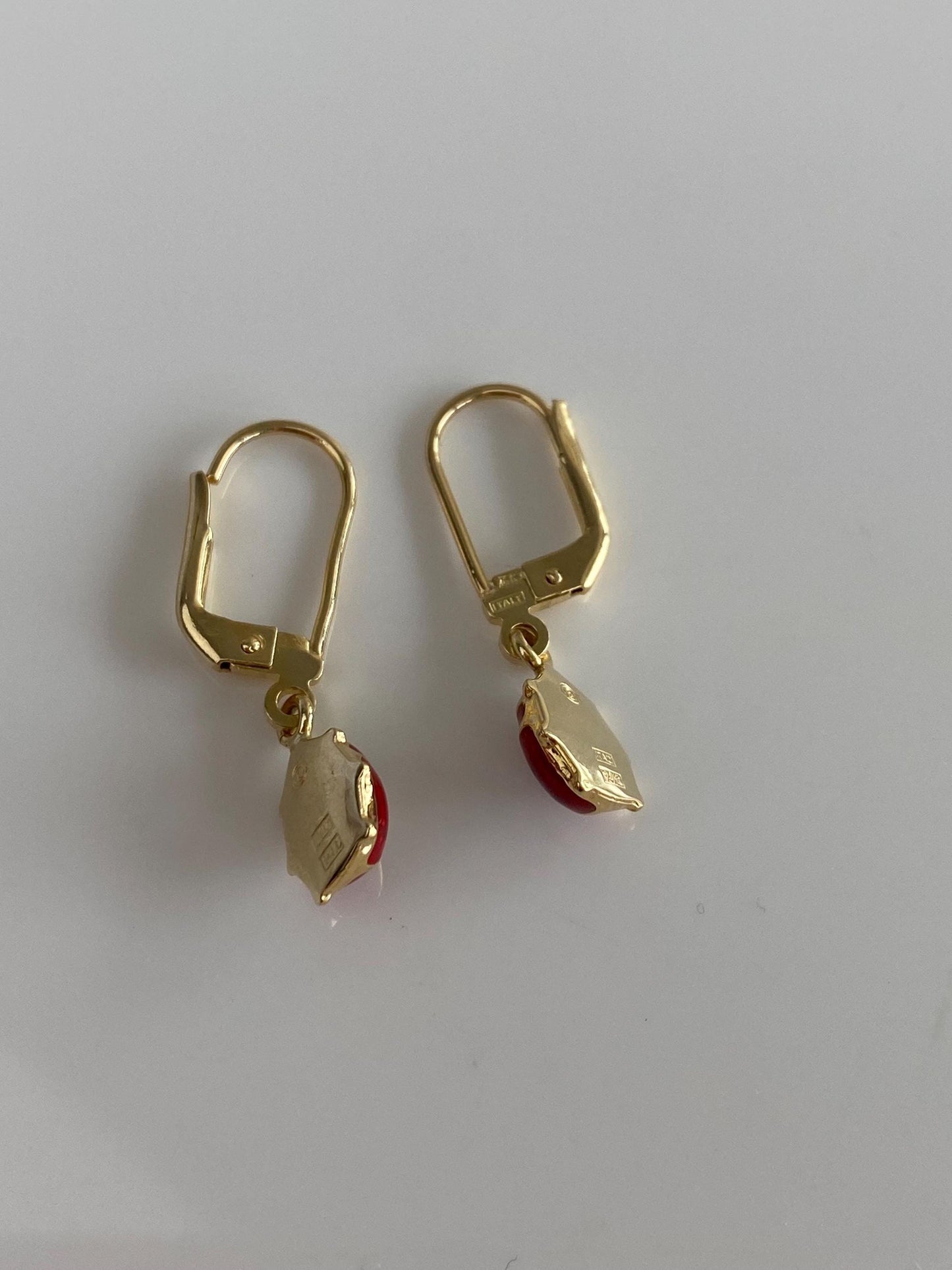 Vintage 14k Yellow Gold Enamel Lady Bug Dangle Earrings