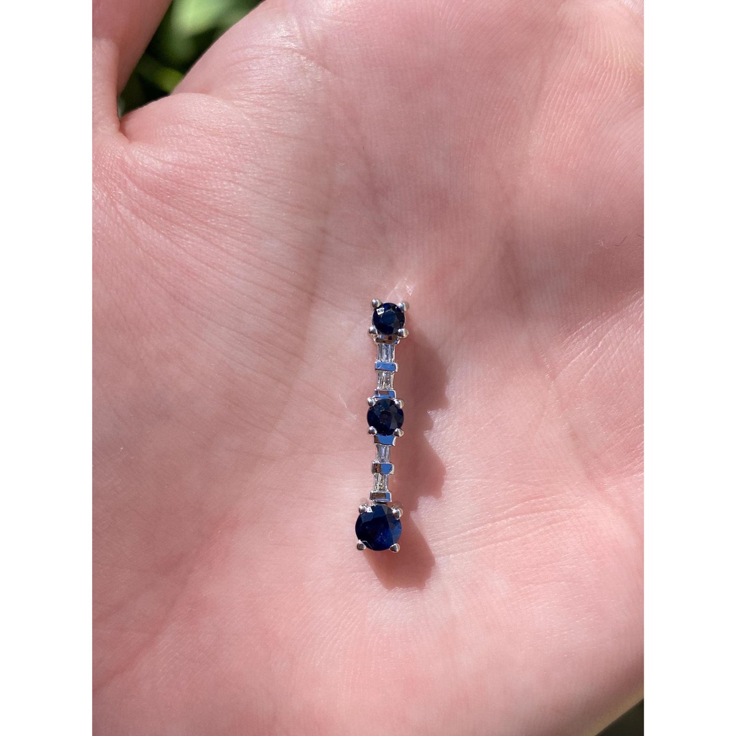 Vintage Solid 14k White Gold Diamond Blue Sapphire Slide Charm