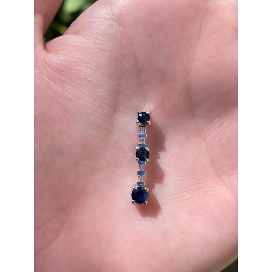 Vintage Solid 14k White Gold Diamond Blue Sapphire Slide Charm