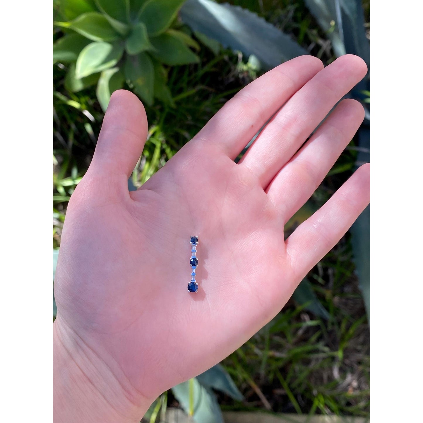 Vintage Solid 14k White Gold Diamond Blue Sapphire Slide Charm