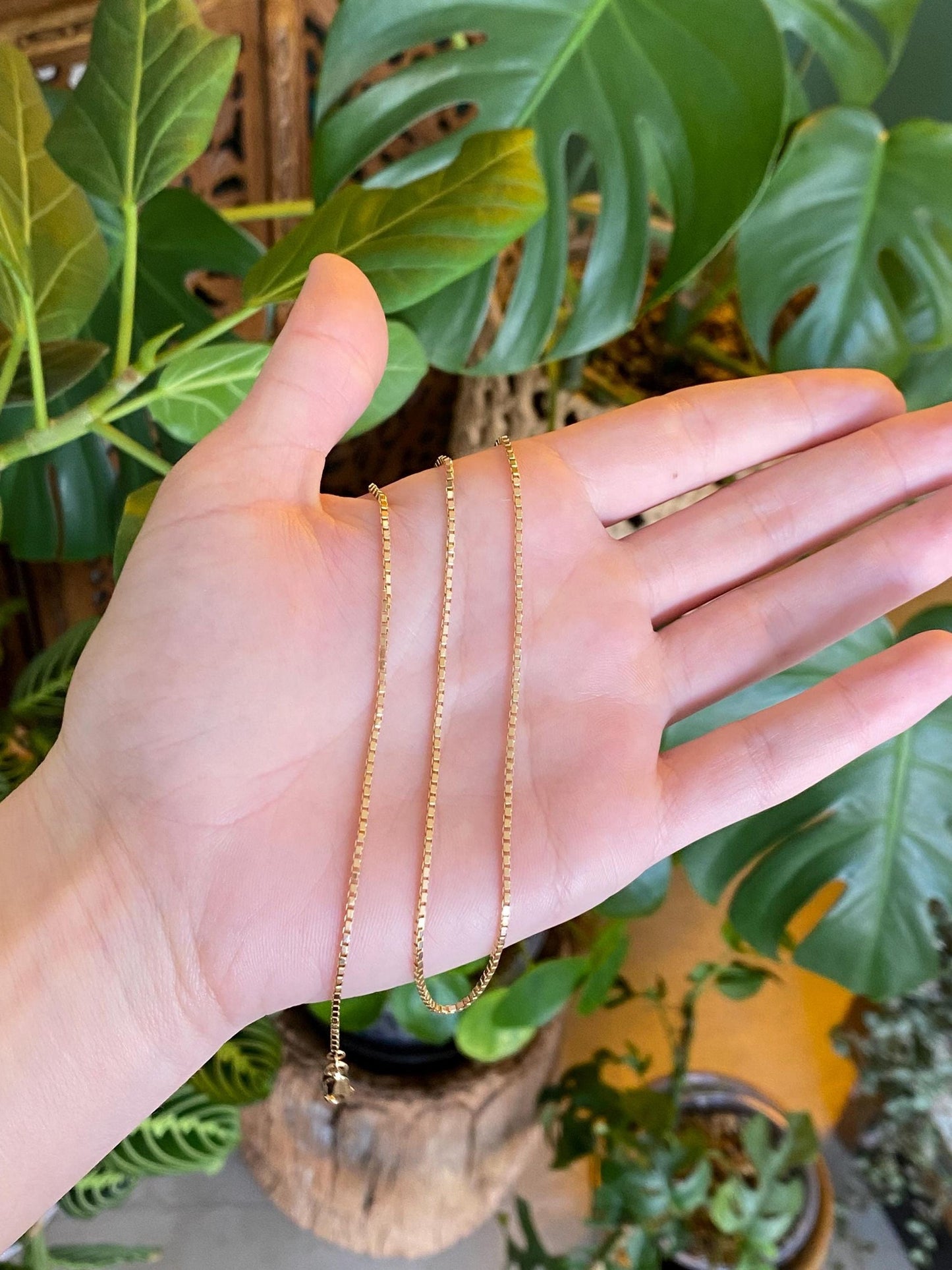 Vintage Solid 14k Yellow Gold Box Chain Necklace - 18.25 inches