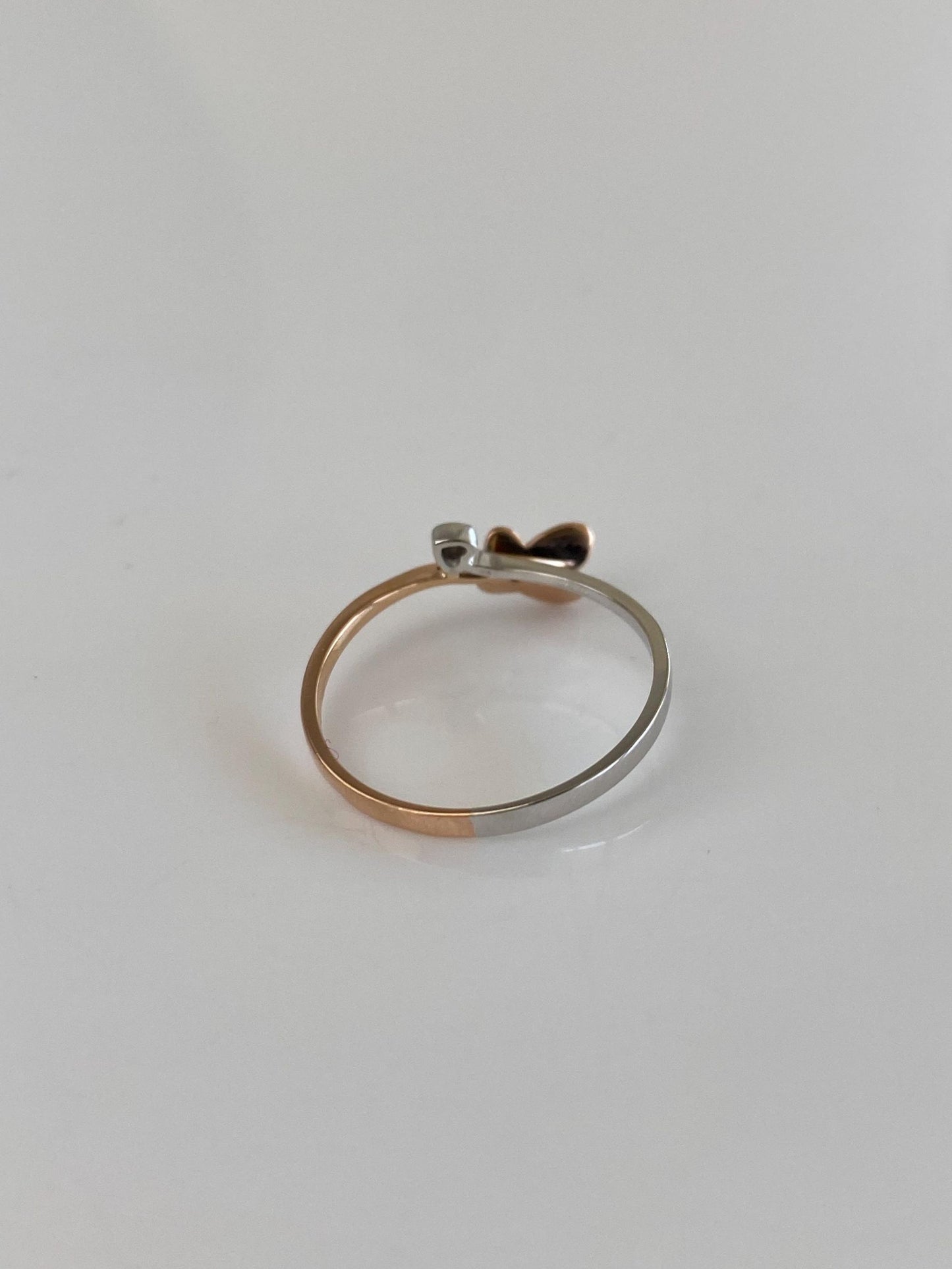 Vintage Solid 18k Rose & White Gold Diamond Butterfly Heart Ring - Size 5.5